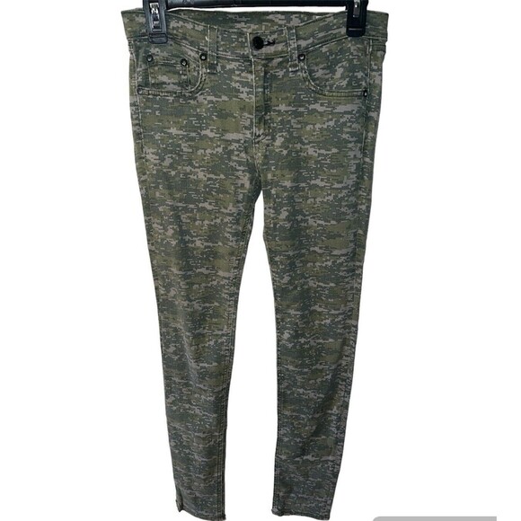 Rag & Bone Camo Jeans Womens 27 Skinny Stretch Green Digital Camouflage Grunge - Picture 2 of 10